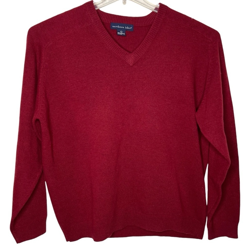 Northern Isles Men’s Burgundy 100% Lambswool V Neck Long Sleeve Sweater Size XL